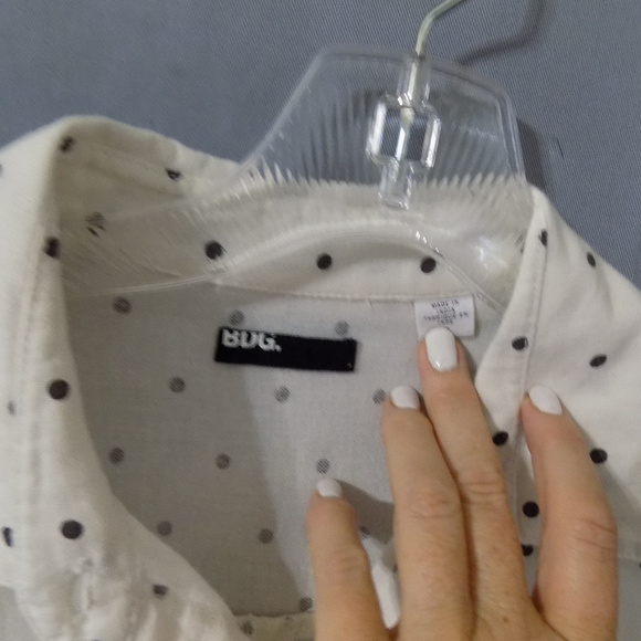 black and white polka dot button down shirt - Picture 2 of 3